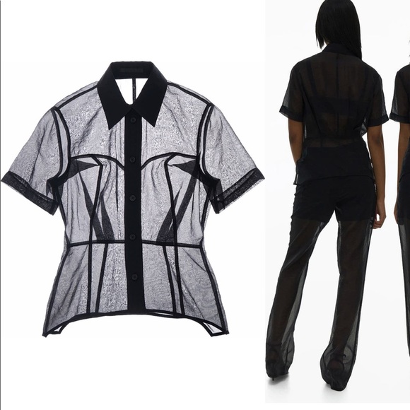 NWT HELMUT LANG SHEER SS BUTTON UP XS - Picture 3 of 8